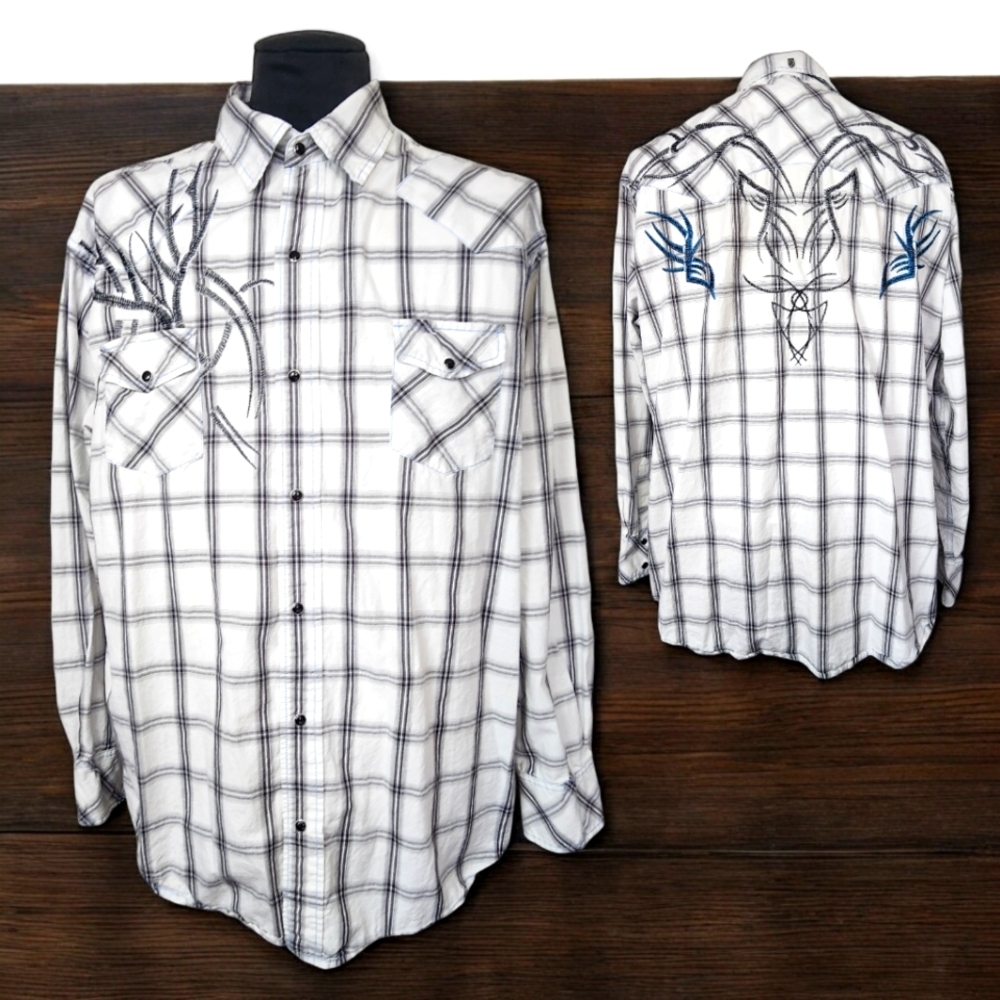 Petrol Jeans Western Black Pearl Snap Cotton Shirt Embroidered Mens 2 XL